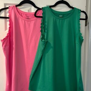 Crown & Ivy Bundle Sleeveless Scallop Work Out Top Hot Pink & Green SIZE XL